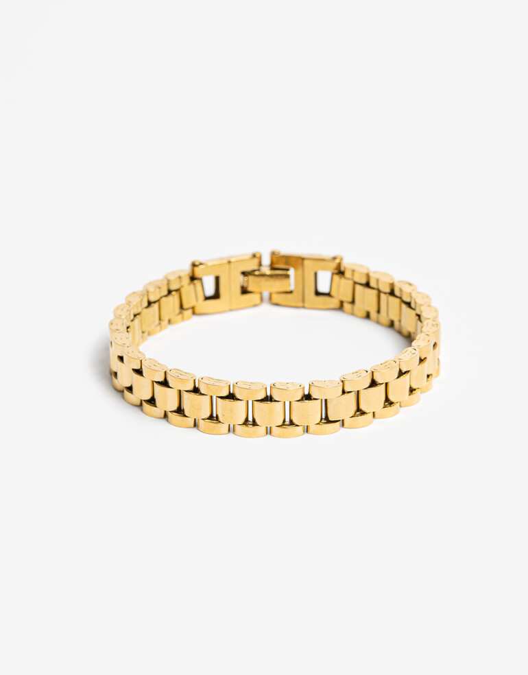 Pulseras Flexibles Metal Pulsera De Acero Dorado Malla - Dorado
