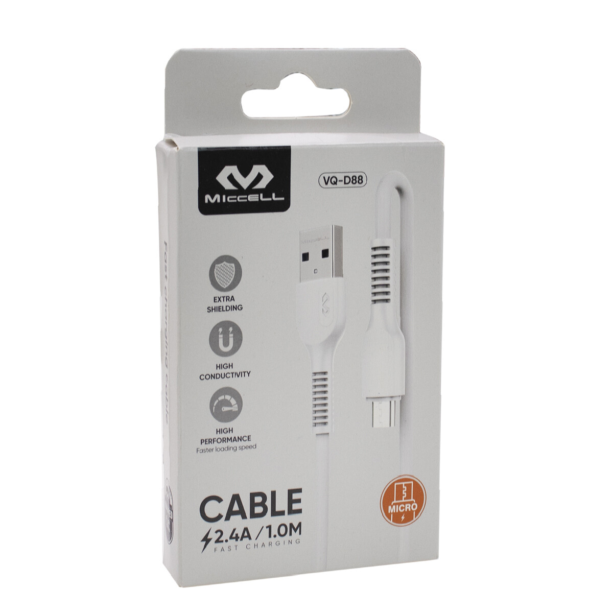 Cable Micro Usb Miccell 2.4a 1.0m Blanco 