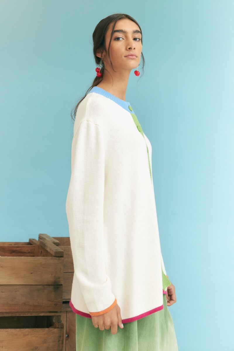 Cardigan algodón puños en contraste crudo