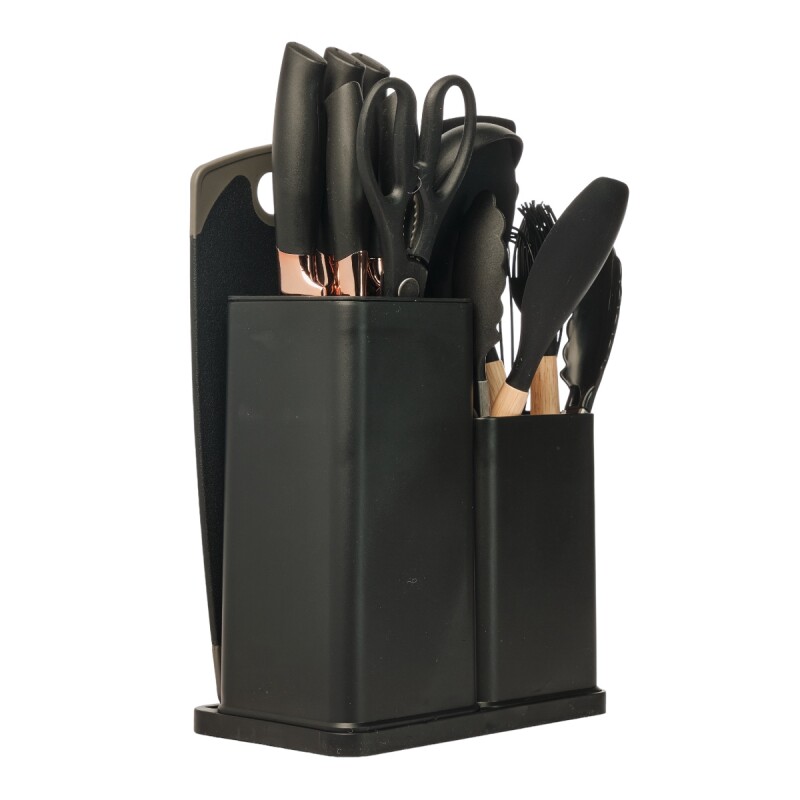 Set 19 Utensilios De Cocina Con Cuchillo Y Tabla Negro