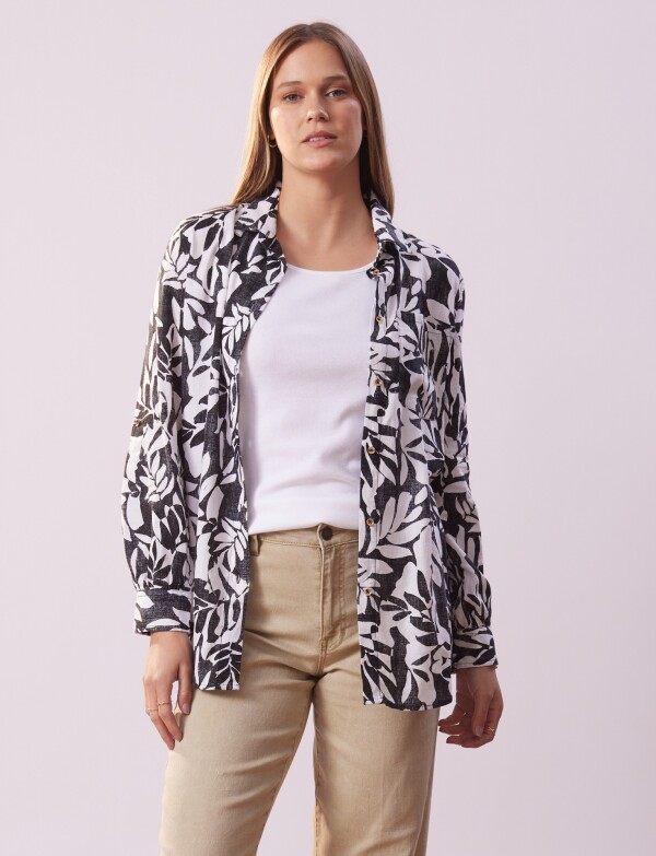 Camisa Lino Printed NEGRO/BLANCO