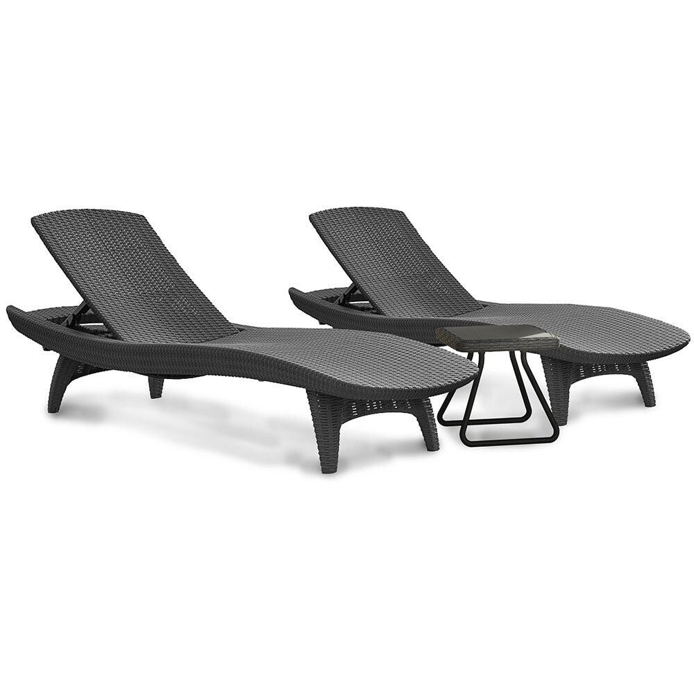 Juego De Reposeras Para Piscina + Mesa Simil Rattan Grafito!!! Juego De Reposeras Para Piscina + Mesa Simil Rattan Grafito!!!