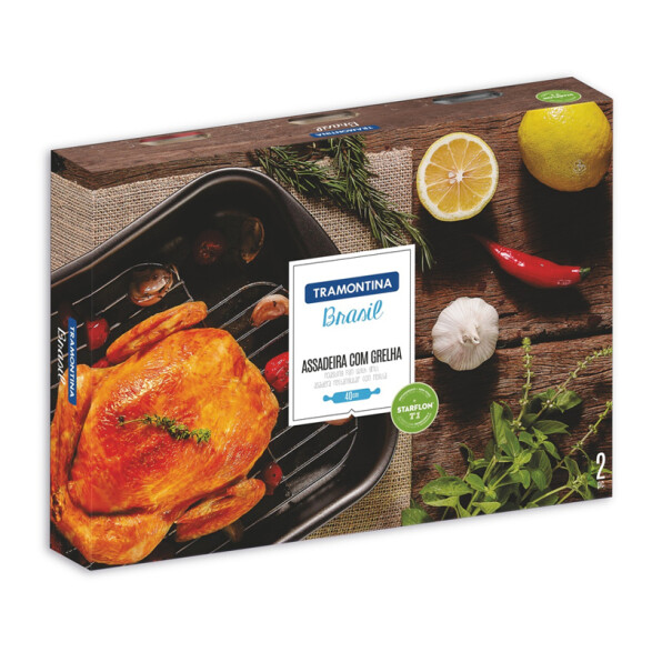 Asadera rectangular con rejilla, línea BRASIL 34cm -TRAMONTINA TR5234