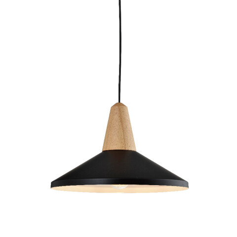 Lámpara colgante campana metal negro y madera Ø36 IX9014
