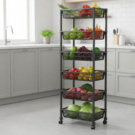 Estante Organizador 5 Pisos Con Ruedas Multiuso Cocina Baño Negro