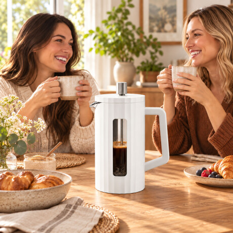 Cafetera Prensa Francesa 1000ml Vidrio Borosilicato Blanco