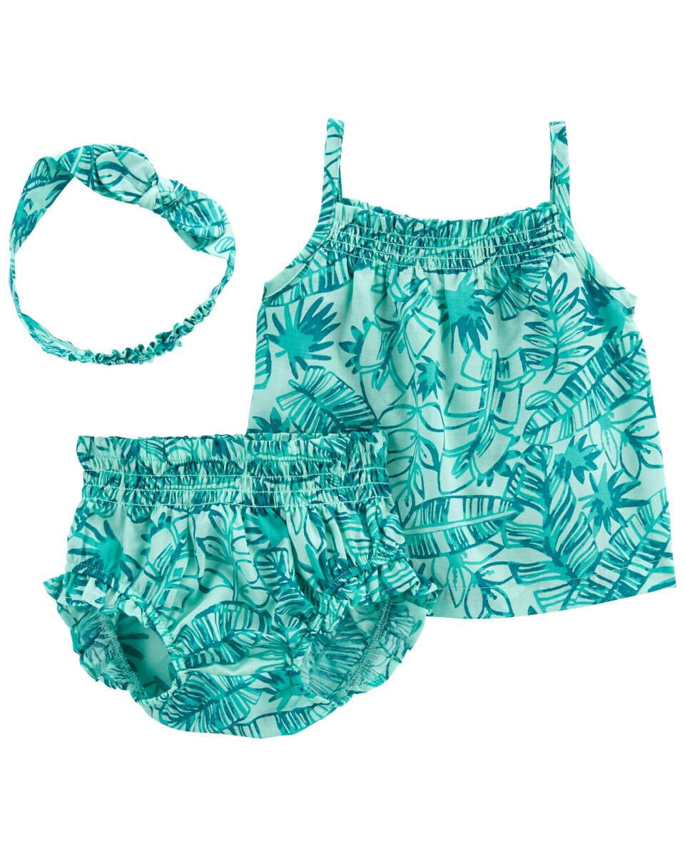 Set tres piezas short, musculosa y vincha de algodón Carters - TURQUESA 