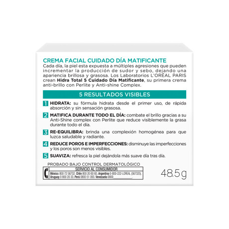 Crema L'Oréal Paris Hydra-Total 5 Matificante AntiShine 50ml Crema L'Oréal Paris Hydra-Total 5 Matificante AntiShine 50ml