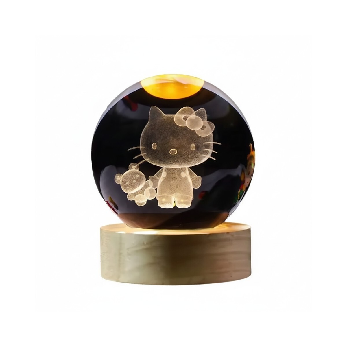 LÁMPARA VELADORA 3D DISEÑO HELLO KITTY BASE DE MADERA 6" 