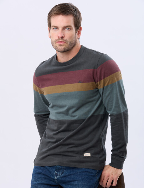 REMERA RAYADA DE ALGODÓN GRIS