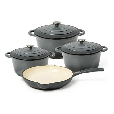 Juego Ollas Hierro Fundido Esmaltado 7 Piezas GRIS