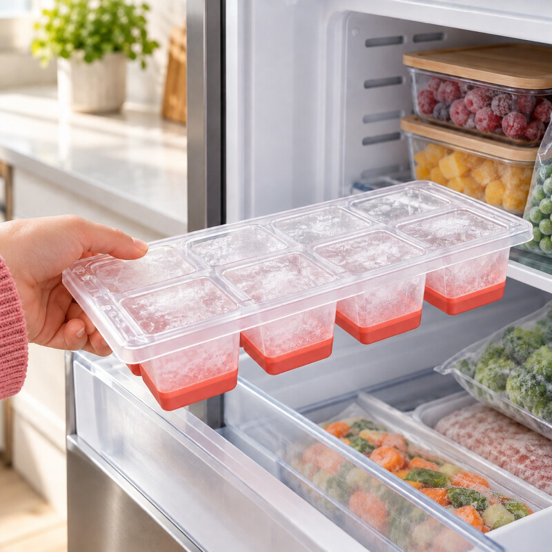 Cubetera para Hielo con Base de Silicona 8 Cubos Rosa