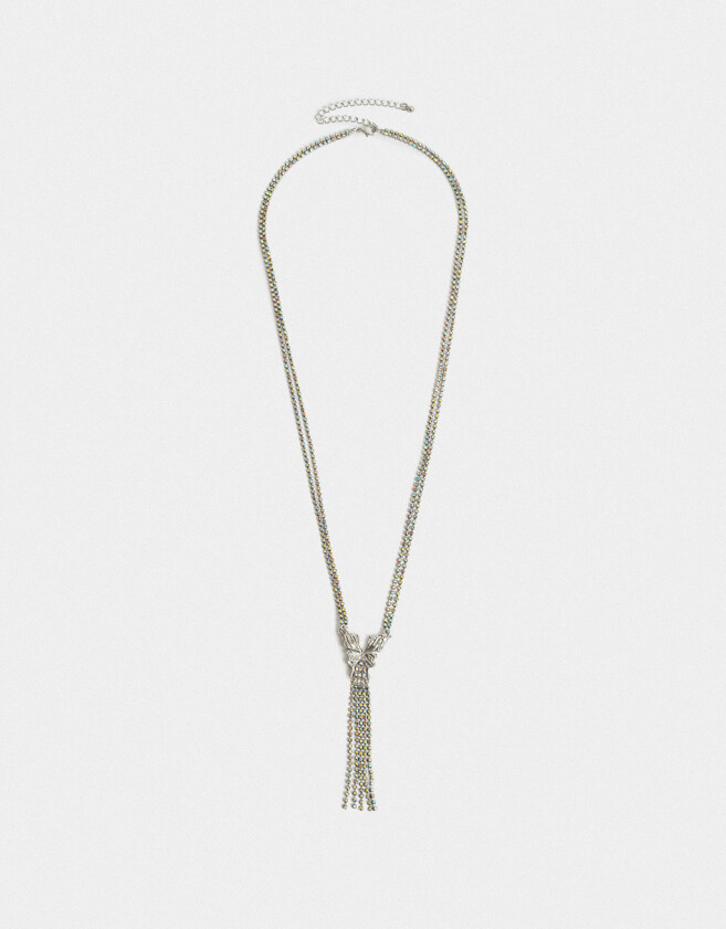 Collares Largos Con Mariposas Collar Largo Strass Mariposas - Plateado