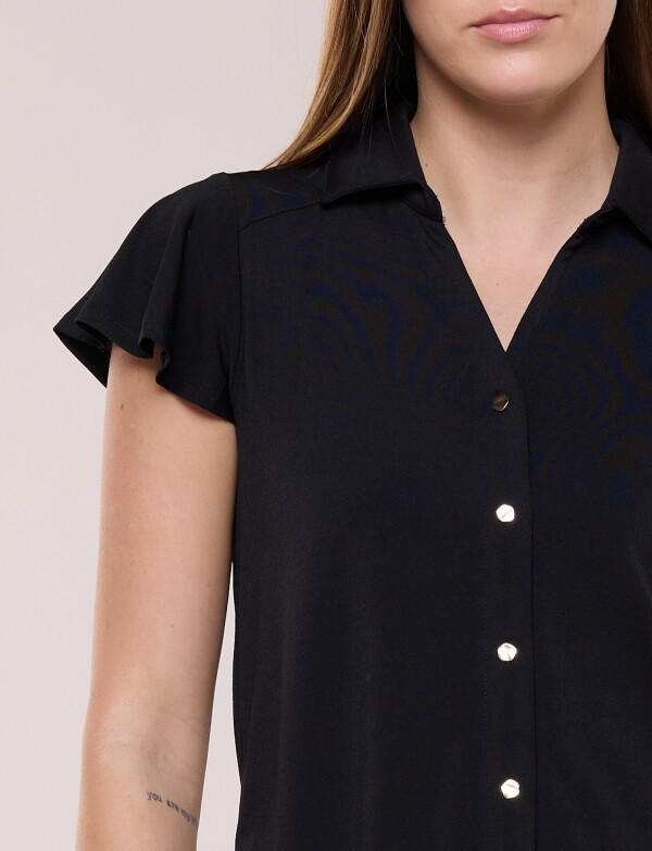 Camisa Manga Corta Con Volados NEGRO