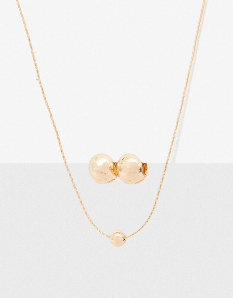 Bijouterie Set Metal Set De Aros Pasantes Y Collar Con Dije - Dorado