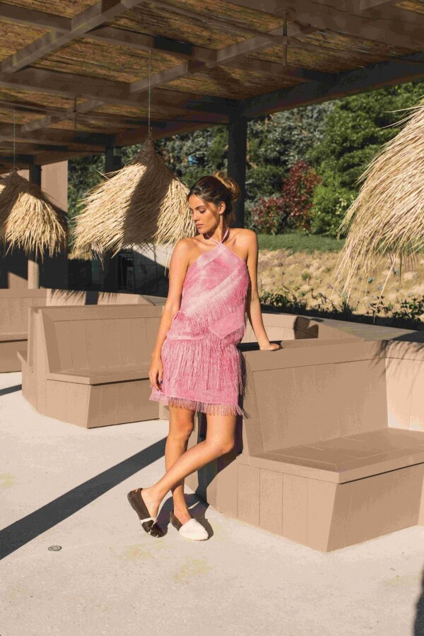 Rombo Raphia Skirt Chicle