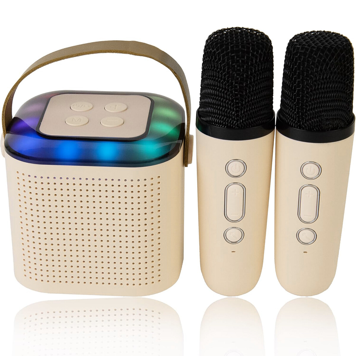 Mini Parlante Inalambrico Con 2 Microfonos - Beige 