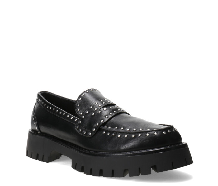 Zapato de Mujer Miss Carol mocasin KANU con tachas Negro - Plateado