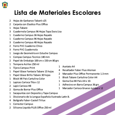 Lista de Materiales Escolares Colegio Sagrado Corazón - 5º Escuela Lista de Materiales Escolares Colegio Sagrado Corazón - 5º Escuela