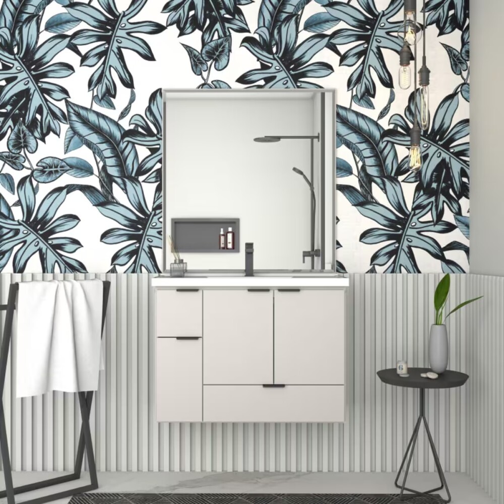 Mueble de baño suspendido Orquidea Beige 80 cm con bacha de resina Mueble De Baño Suspendido Orquidea Beige 80 Cm Con Bacha De Resina