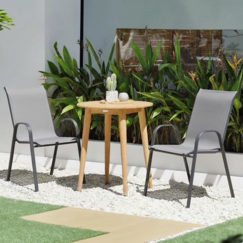 Sillas Textilina y acero mas Mesa de Eucaliptus - Nassau Gris