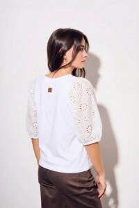 Remera Manga Broderie Blanco