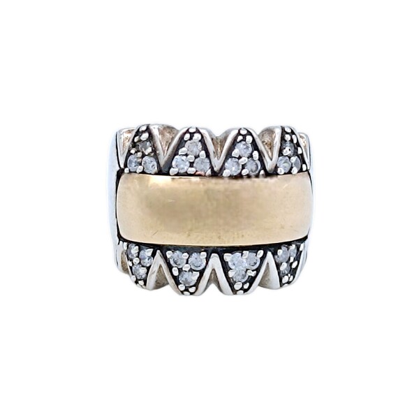 Anillo Franja-Plata y Oro-Piedra Zirconia-AN5364 conpiedra