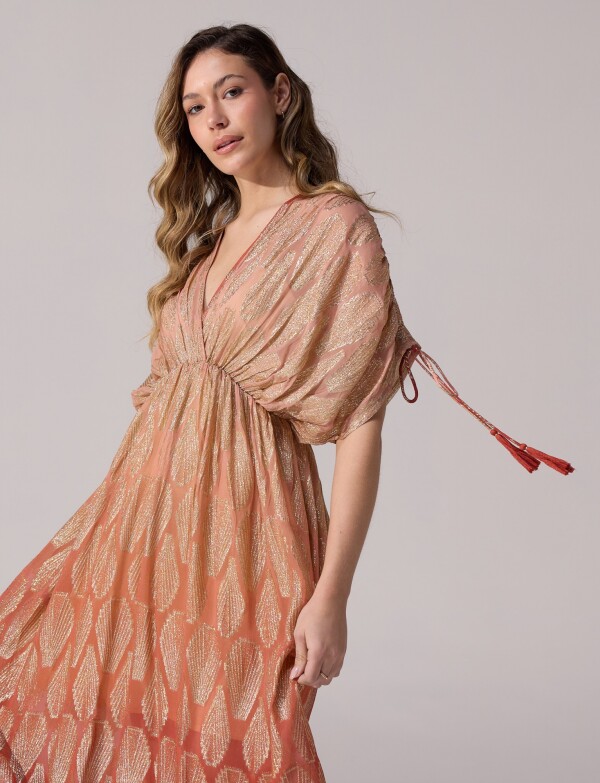 Vestido De Gasa Con Brillo Dorado ROSA/MULTI