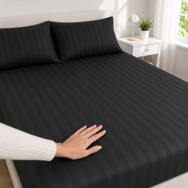 Juego De Sabanas Queen Diseño De Hotel 400 Hilos Premium Negro