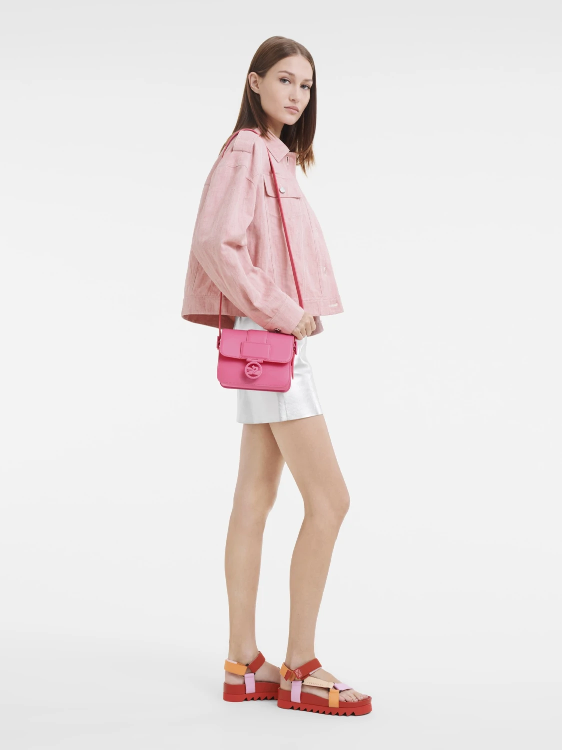 Longchamp -Cartera de cuero con solapa, Box-trot Fucsia