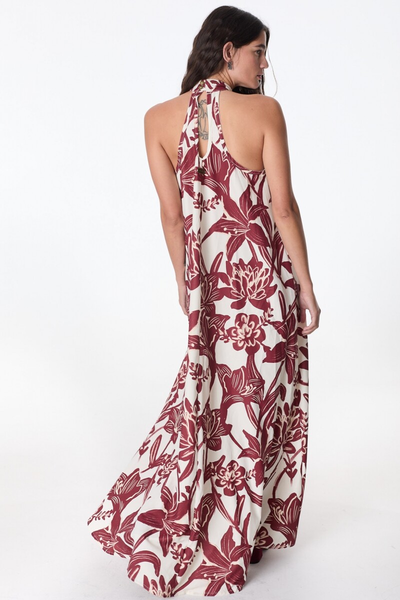 Vestido Largo Mixture Flores Bordeaux