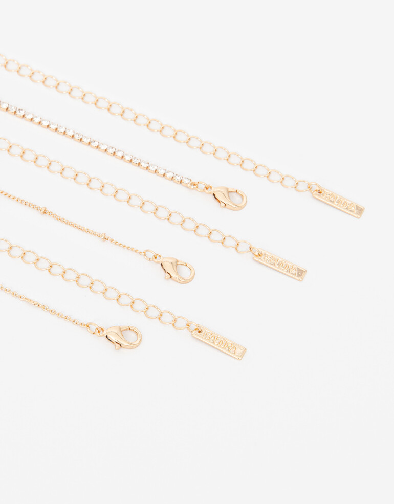Collares Cortos Strass Set Collares Cortos Metal Y Strass - Dorado