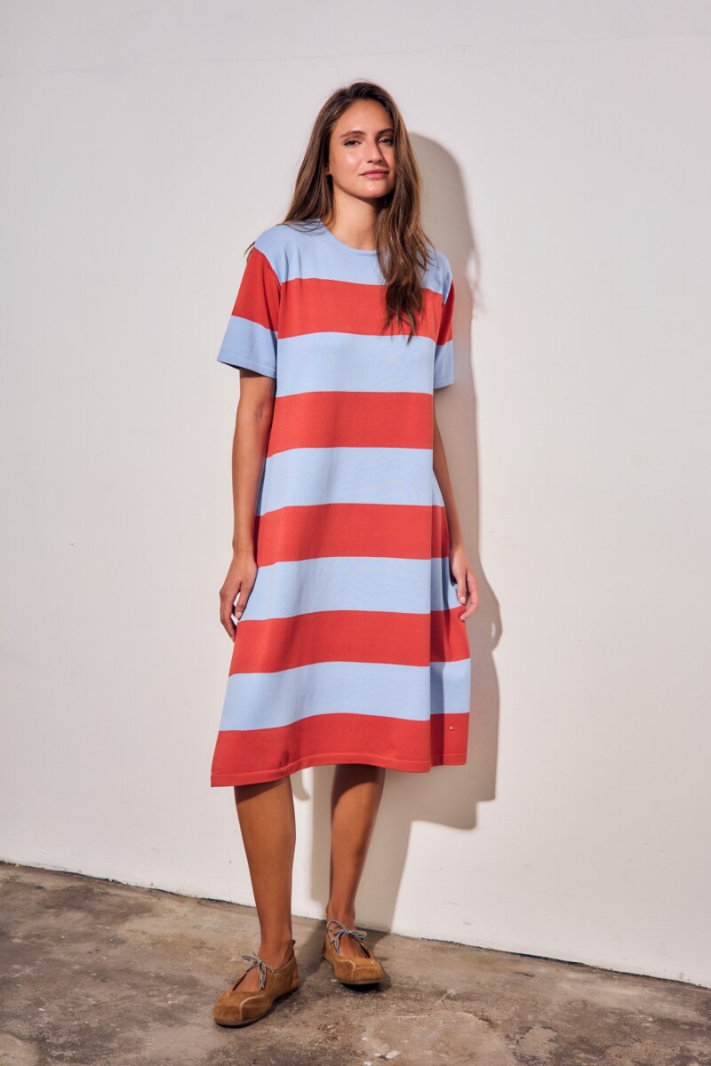 Vestido Tejido A Rayas Rojo
