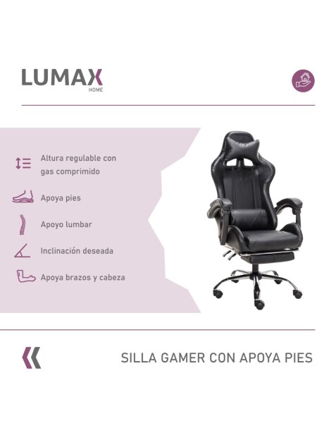 Silla Gamer Lumax Modelo ROM con Apoyapies Negro