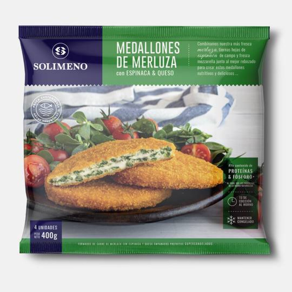 Medallones de merluza c/espinaca y queso Solimeno - 400 gr 