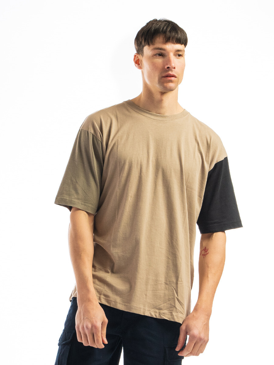 Remera Oversize Combinada - Beige 