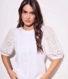 Remera Manga Broderie Blanco
