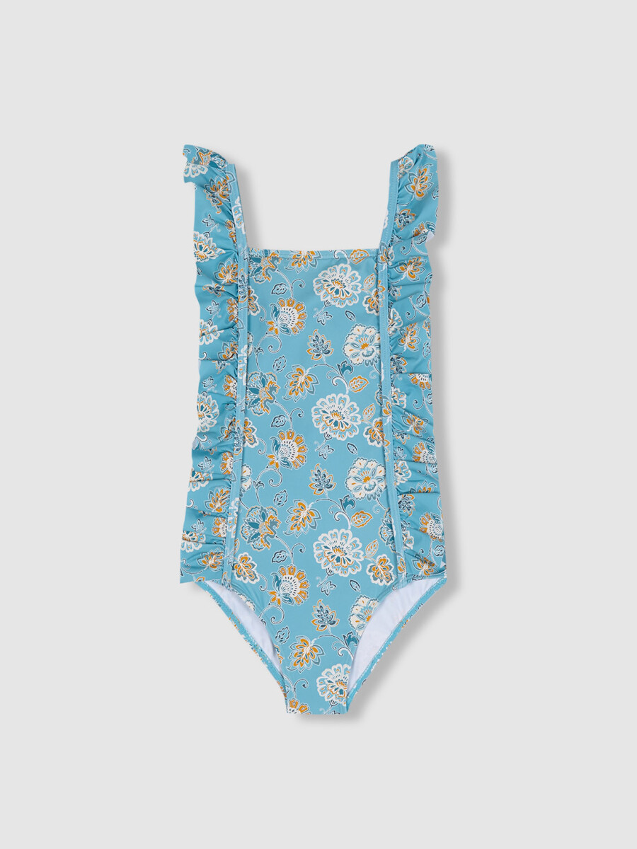 Bañador Estampado Flores Azul Claro