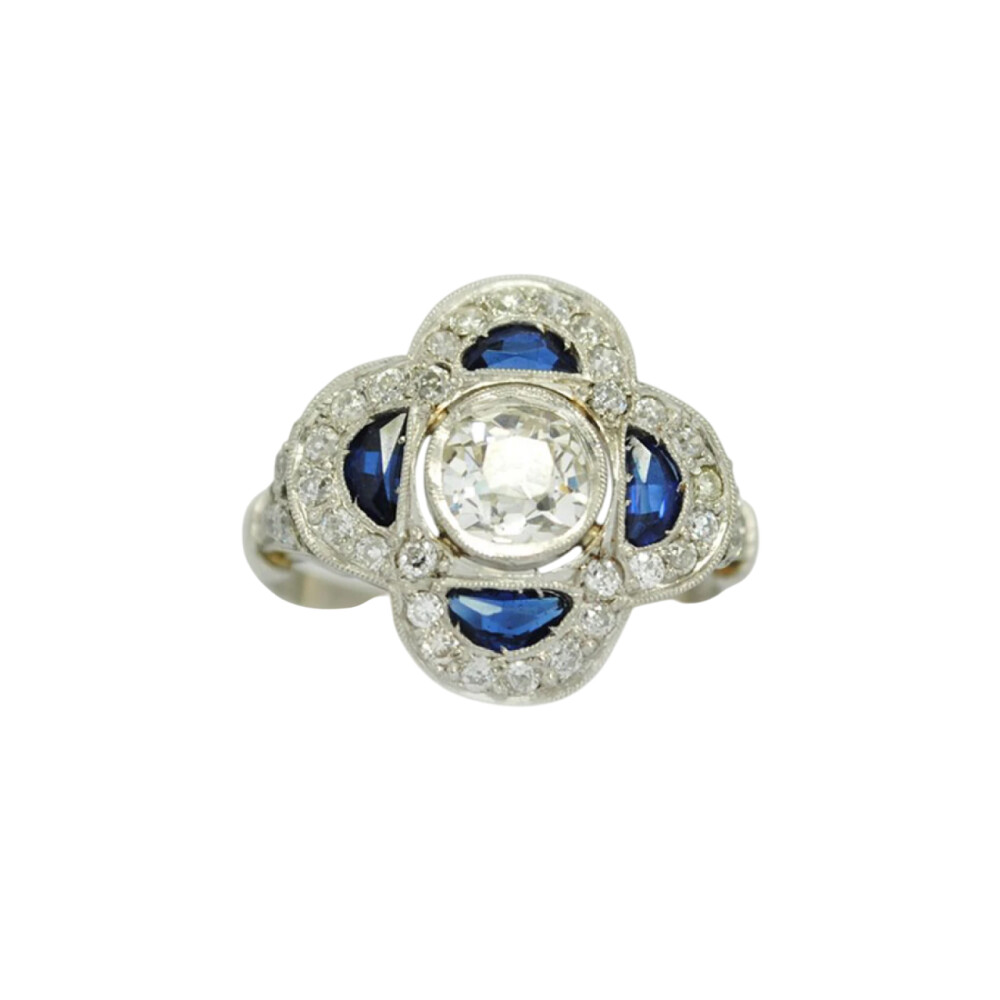 Anillo Platino Con Brillantes Y Zafiros Sintéticos Anillo Platino Con Brillantes Y Zafiros Sintéticos