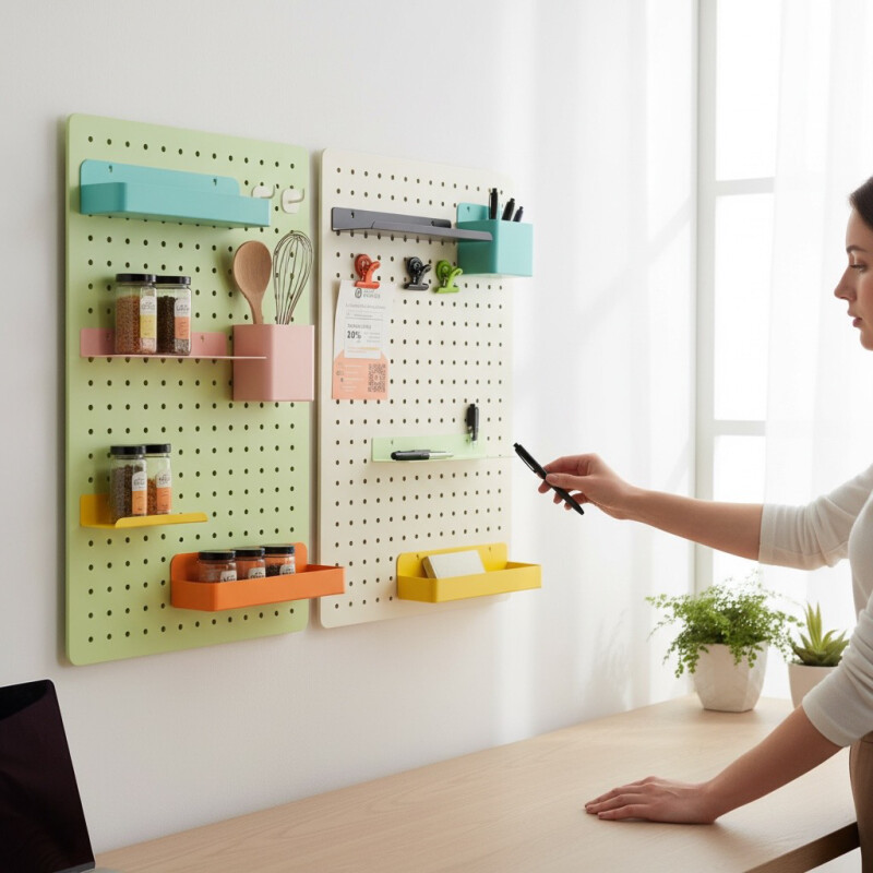 Caja cuadrada grande para panel perforado pegboard metálico Naranja