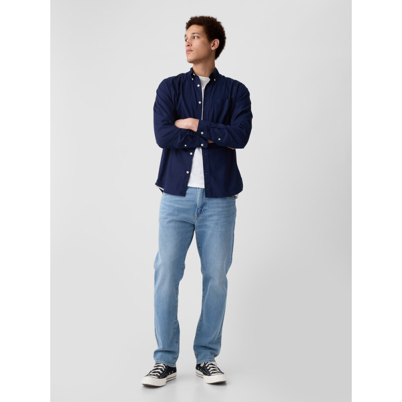 V-LS SLIM STRETCH POPLIN BASIC TAPESTRY NAVY