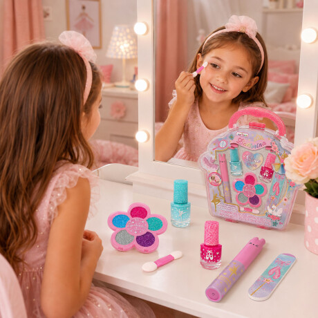 Kit Cosmética Manicura Niñas c/ Sombras Labial Esmaltes Lima Ballerina