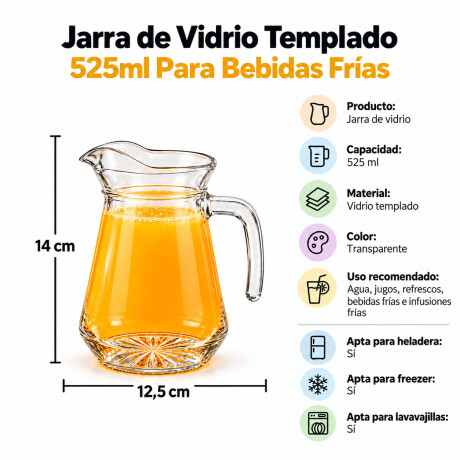 Jarra de Vidrio Templado 525ml Para Bebidas Frías Transparente