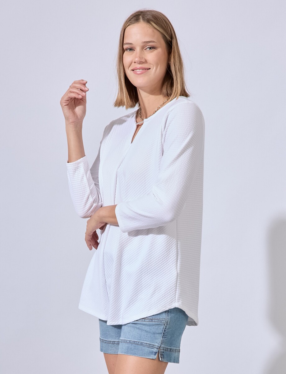 Blusa Ribs Escote Metal - Blanco 