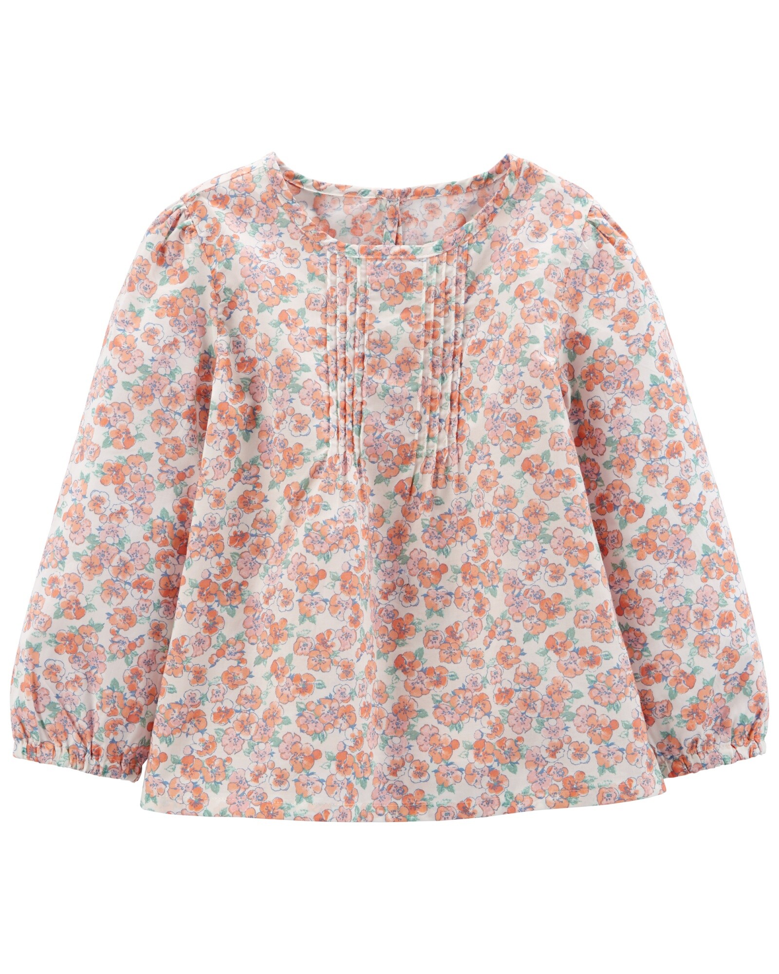 Blusa de algodón con detalle de tablitas y diseño floral Sin color