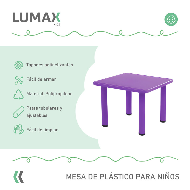 Mesa Cuadrada de Plástico y Metal para Niños 60x60cm Violeta