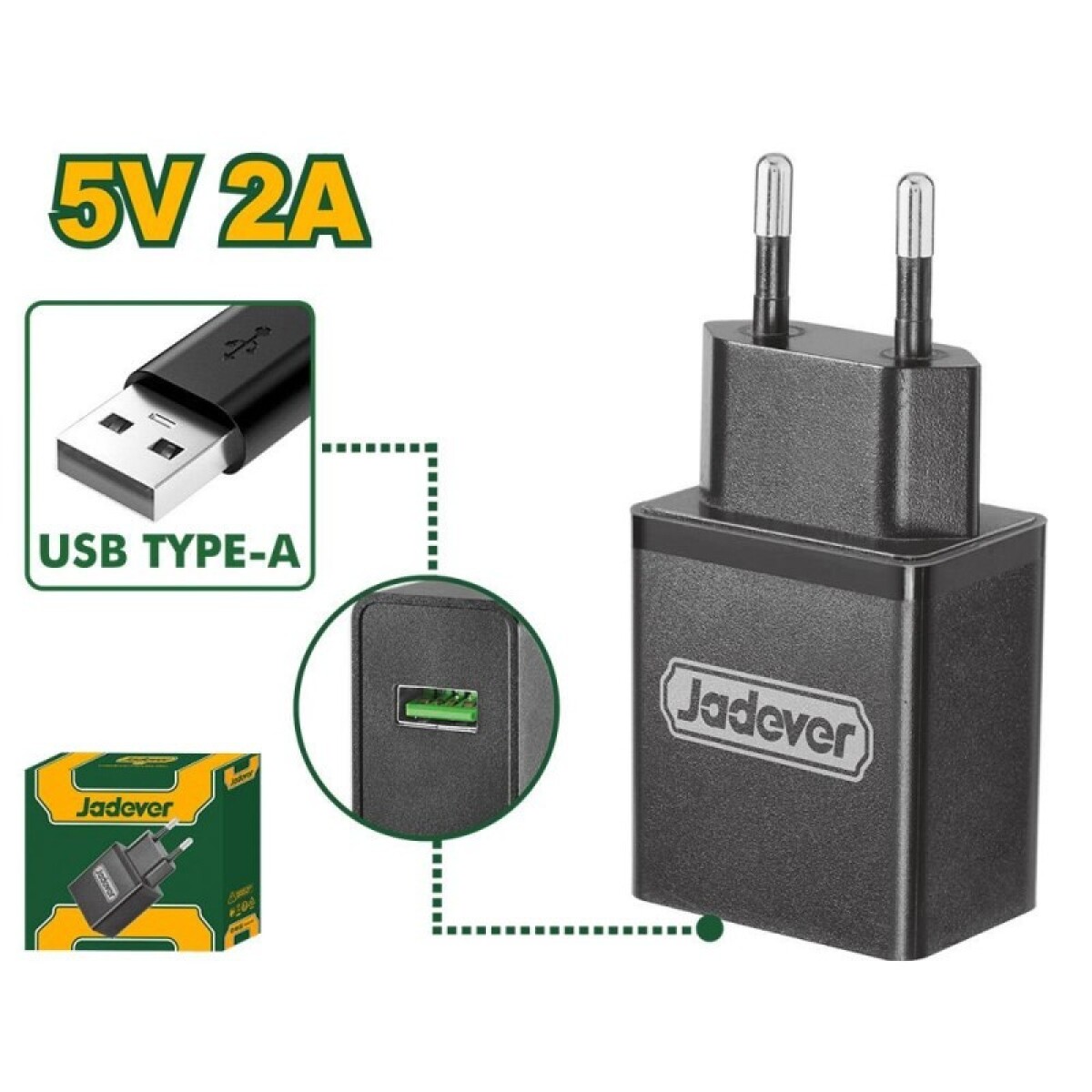 Cargador de Pared USB Tipo-A de 5V y 2A Jadever 