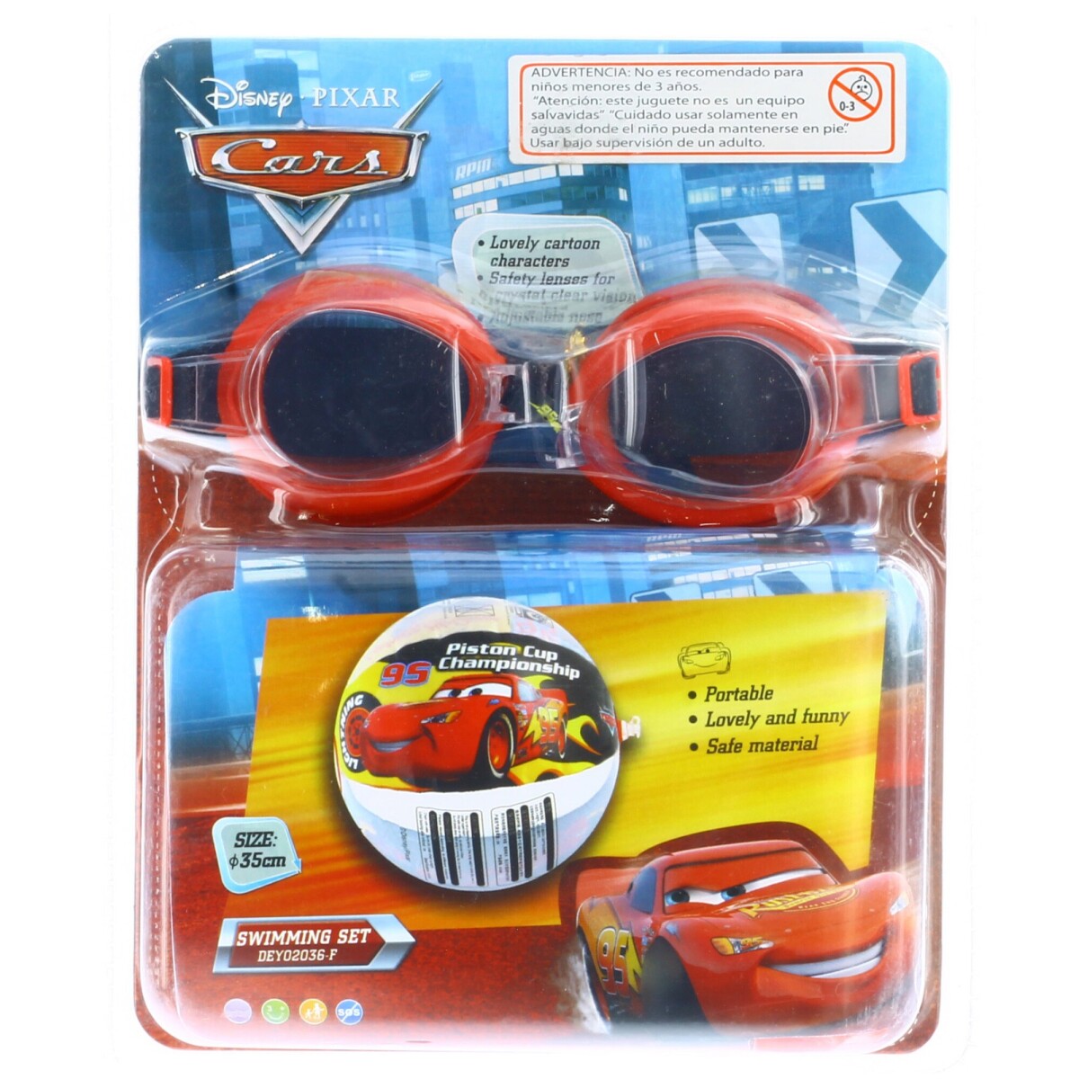 Lentes Disney Set Natacion y Pelota CARS - Rojo - Negro 
