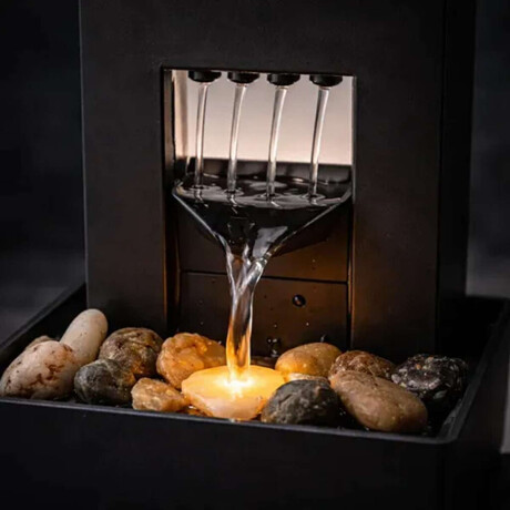 Fuente de Agua electrica con piedras y luz Negro