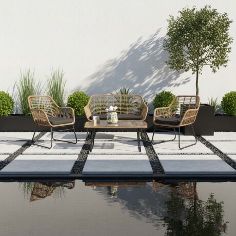 SET LIVING NATURAL/BEIGE RATTÁN SINTÉTICO Y ACERO MADERO